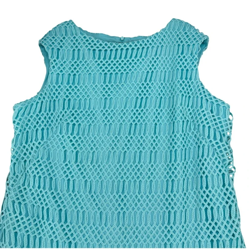 Lauren Ralph Lauren Crochet Lace Sheath Dress 18W Aqua Blue Boat Neck Wedding - Picture 3 of 13